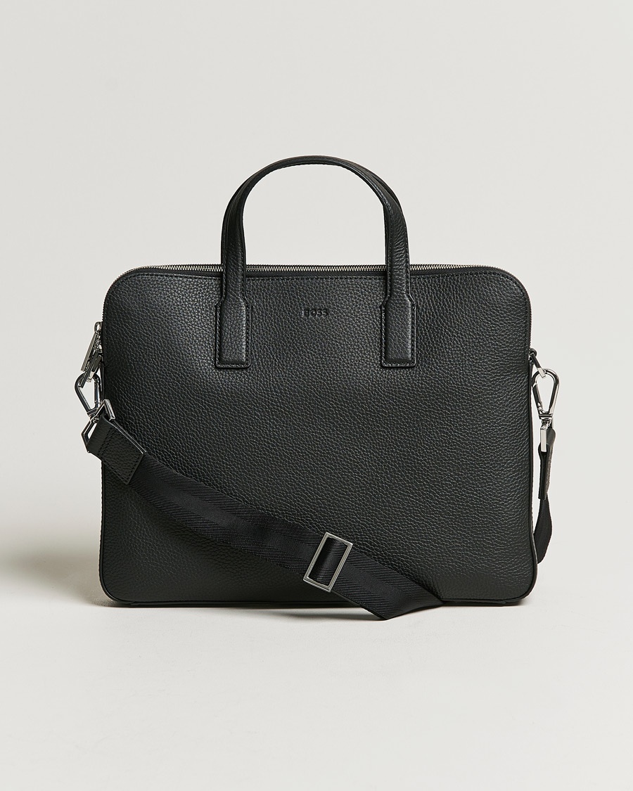 BOSS BLACK Crosstown Slim Computer Leather Bag Black – Black