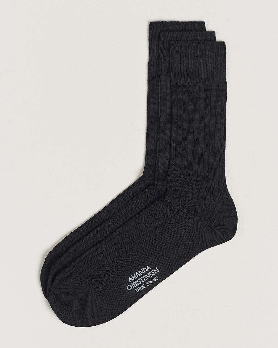 Amanda Christensen 3-Pack True Cotton Ribbed Socks Black – Black