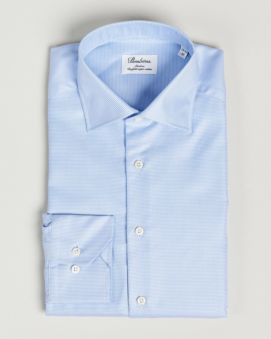 Men | | Stenströms | Slimline Houndstooth Shirt Light Blue