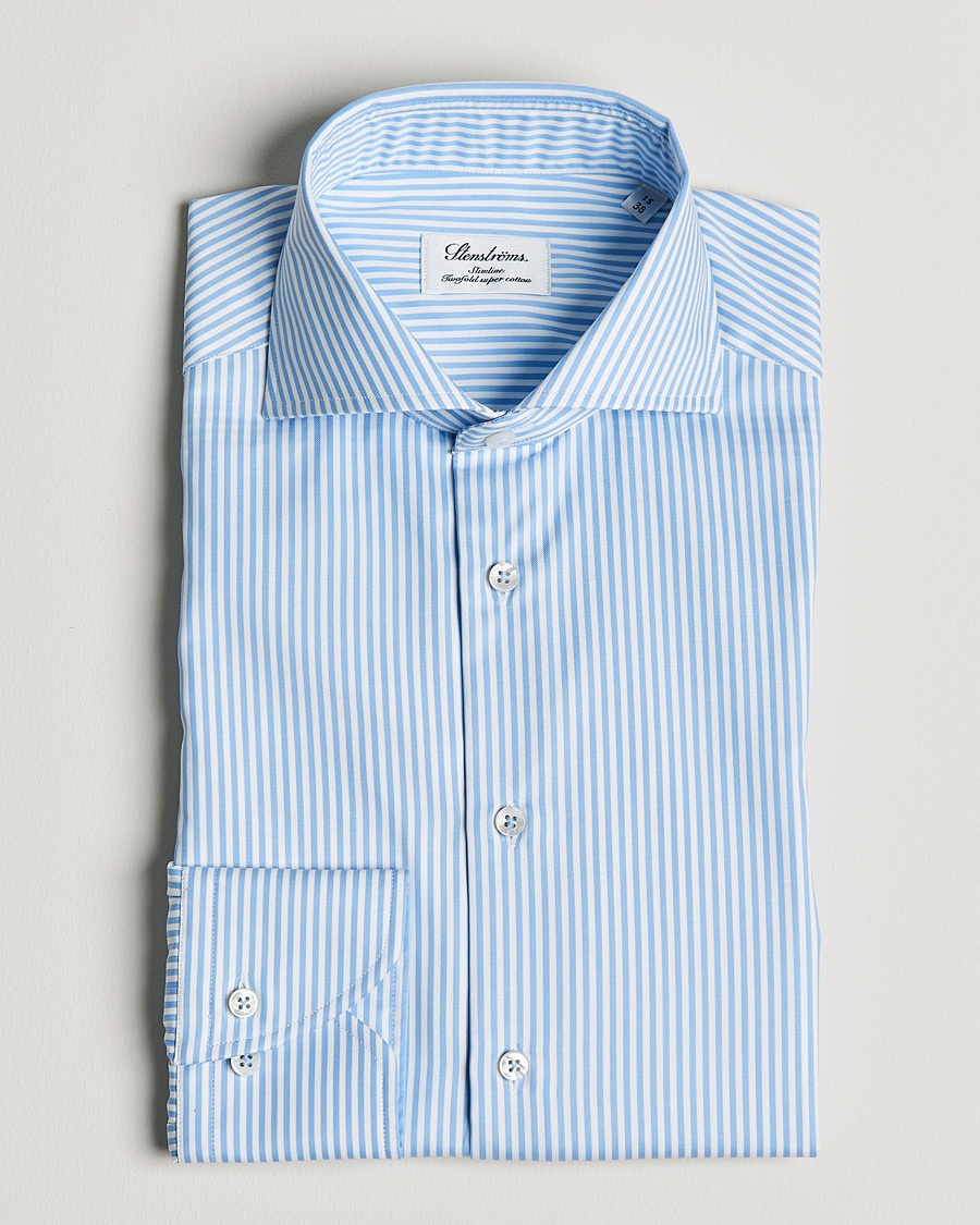 Men | | Stenströms | Slimline Stripe Cut Away Shirt Light Blue