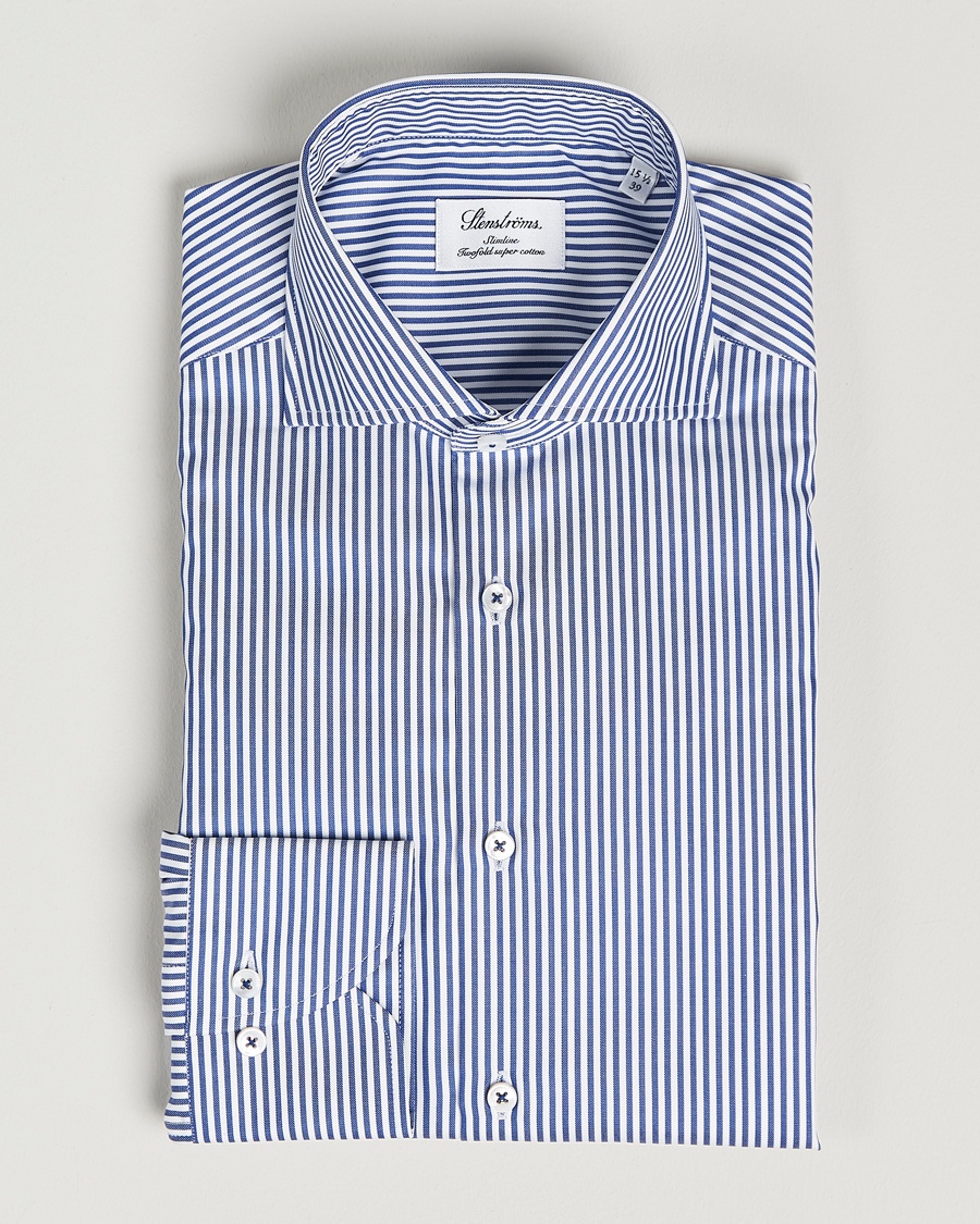 Men | | Stenströms | Slimline Stripe Cut Away Shirt Navy