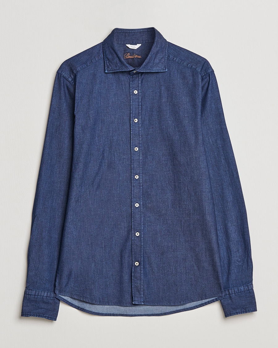 Stenströms Slimline Garment Washed Shirt Dark Denim – Blue