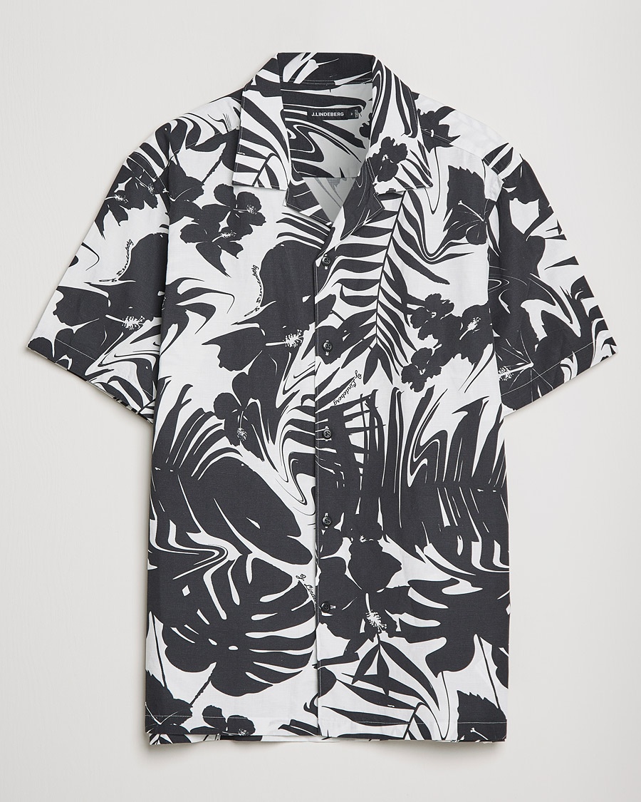 J.Lindeberg Elio Hibiscus Print Short Sleeve Shirt White/Black – Black