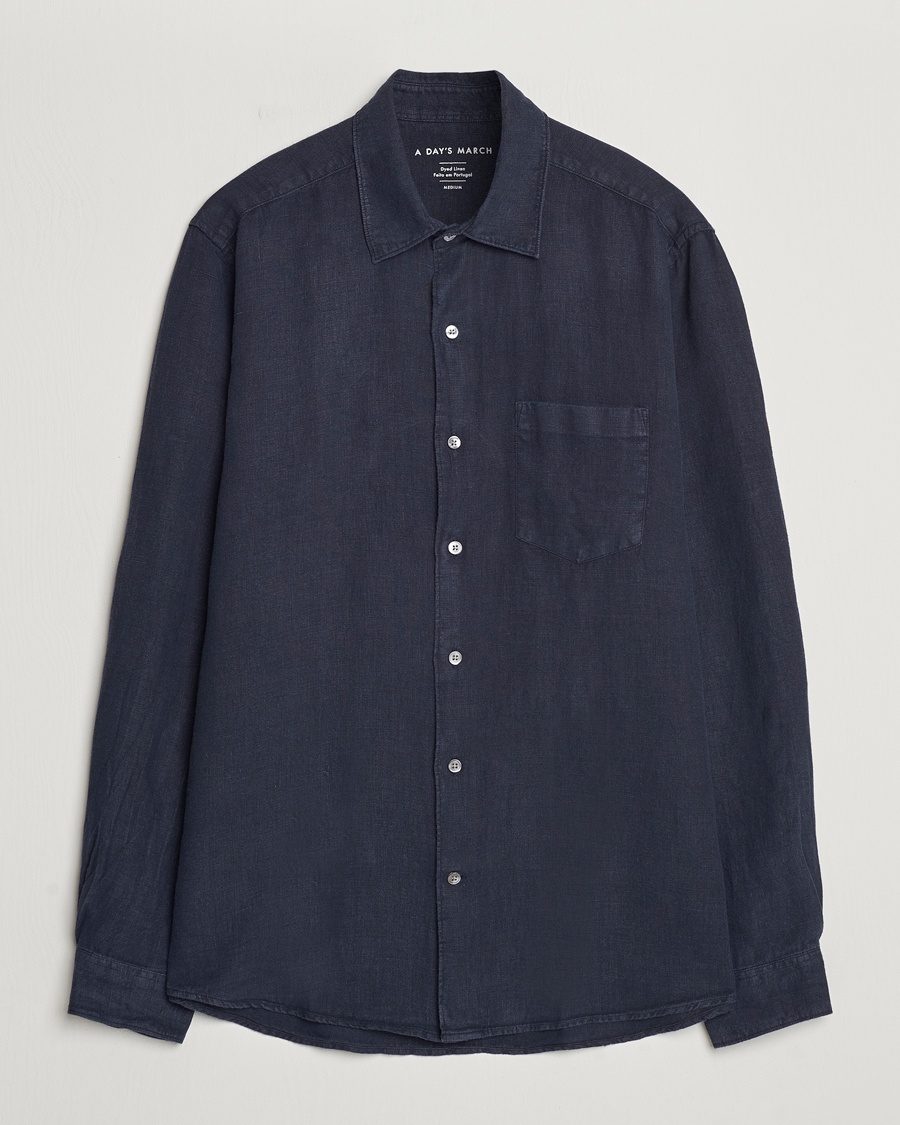 Men | A Day's March | A Day's March | Abu Linen Shirt Dark Navy