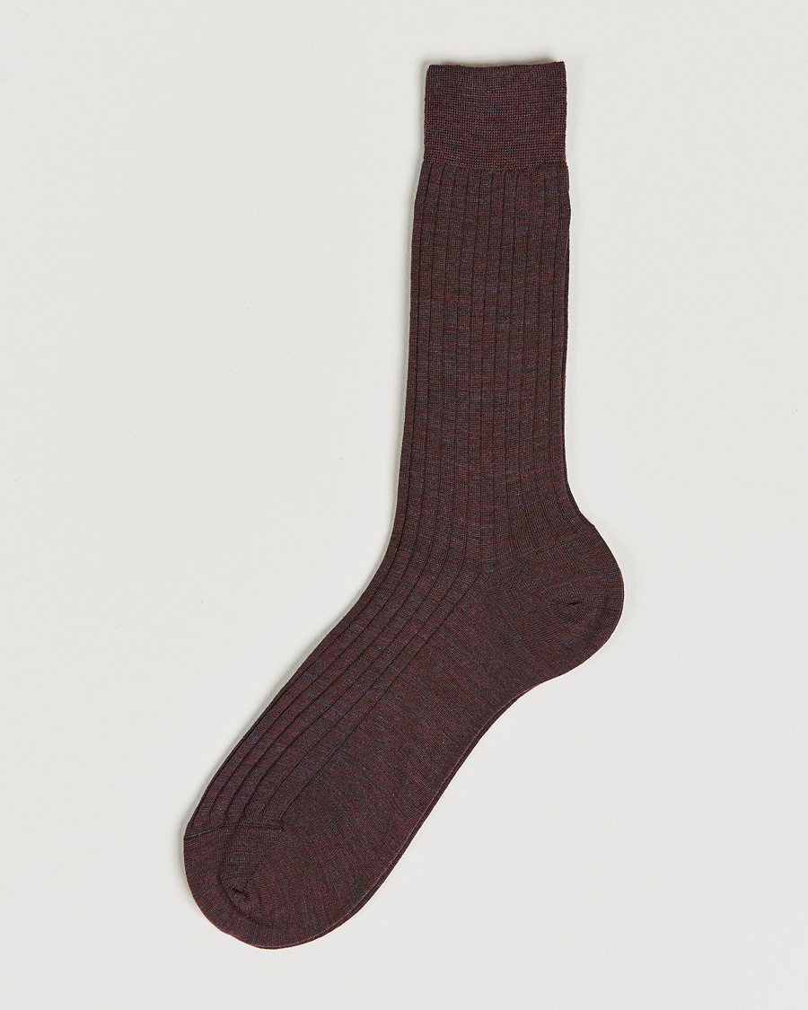 Bresciani Wool/Nylon Ribbed Short Socks Wine Melange – Red