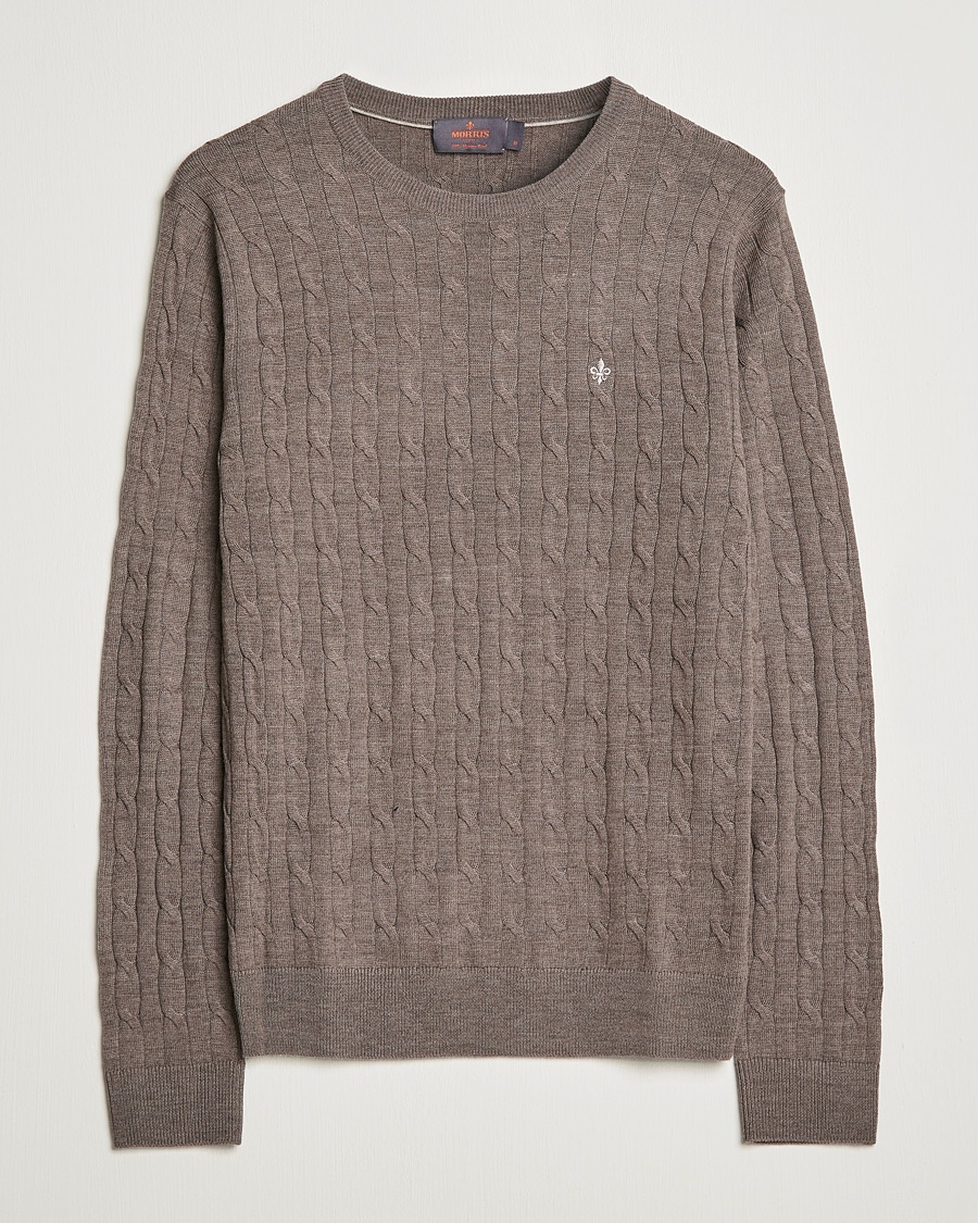 Morris Merino Cable Crew Neck Light Brown – Brown