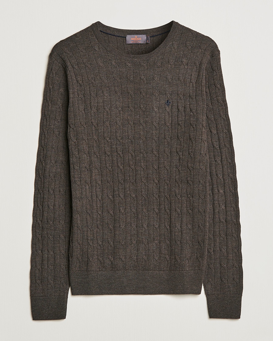 Morris Merino Cable Crew Neck Dark Brown – Brown
