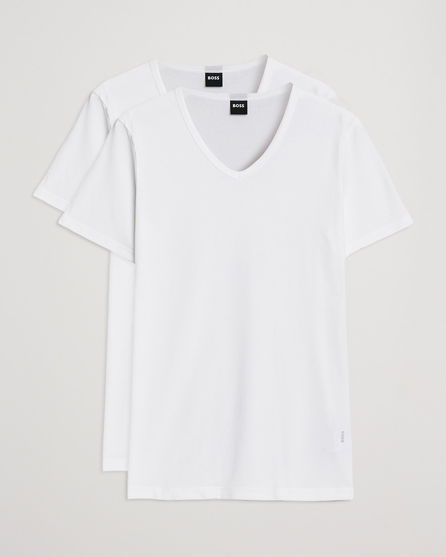 Men | T-Shirts | BOSS BLACK | 2-Pack V-Neck Slim Fit T-Shirt White
