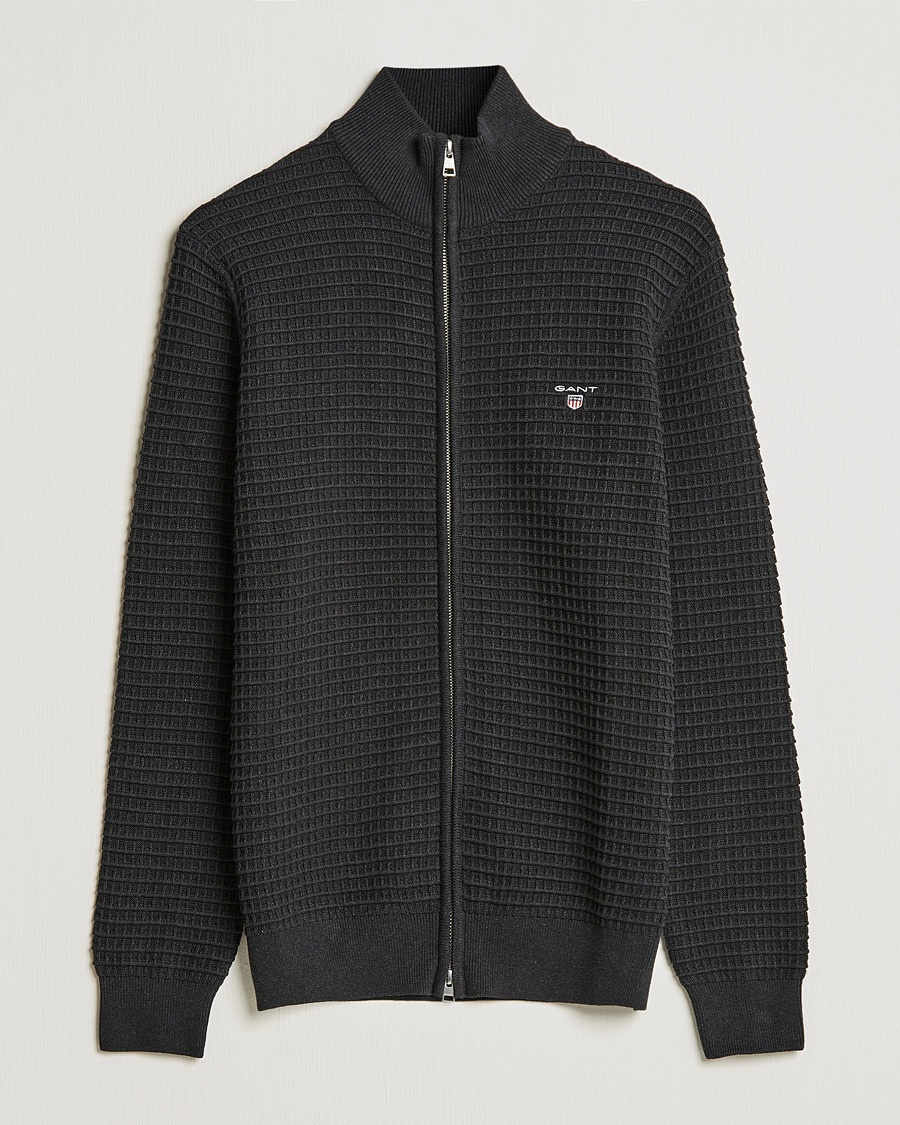 Gant Cotton Texture Full Zip Dark Charcoal Melange – Grey