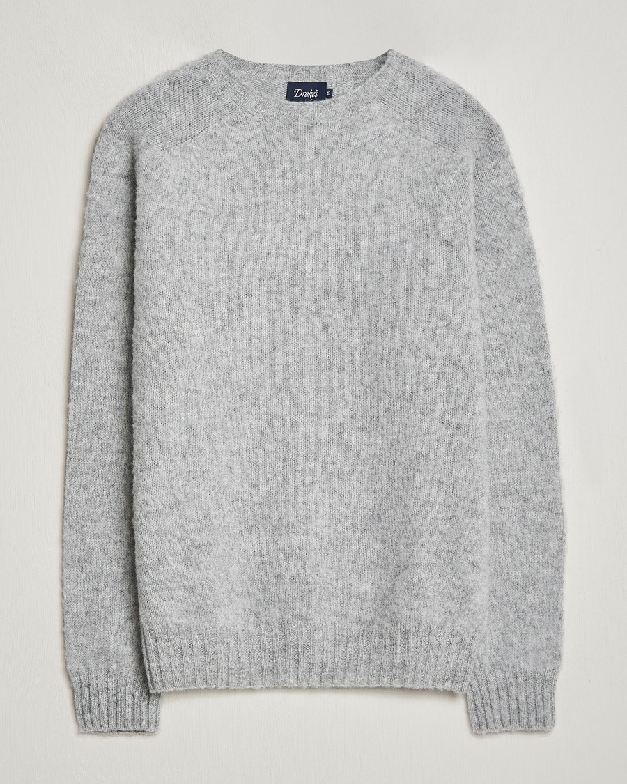 Drake's Brushed Shetland Crew Grey – Grey