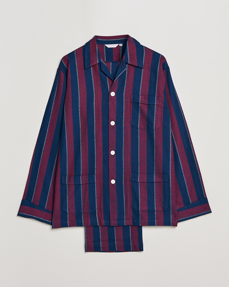 Derek Rose Brushed Cotton Flanell Striped Pyjama Set Navy