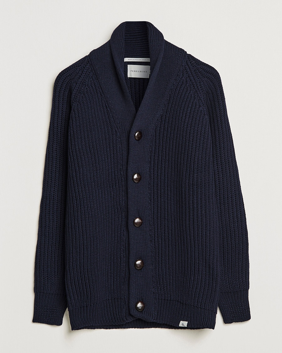 Peregrine Wilkinson Ribbed Wool Cardigan Navy – Blue