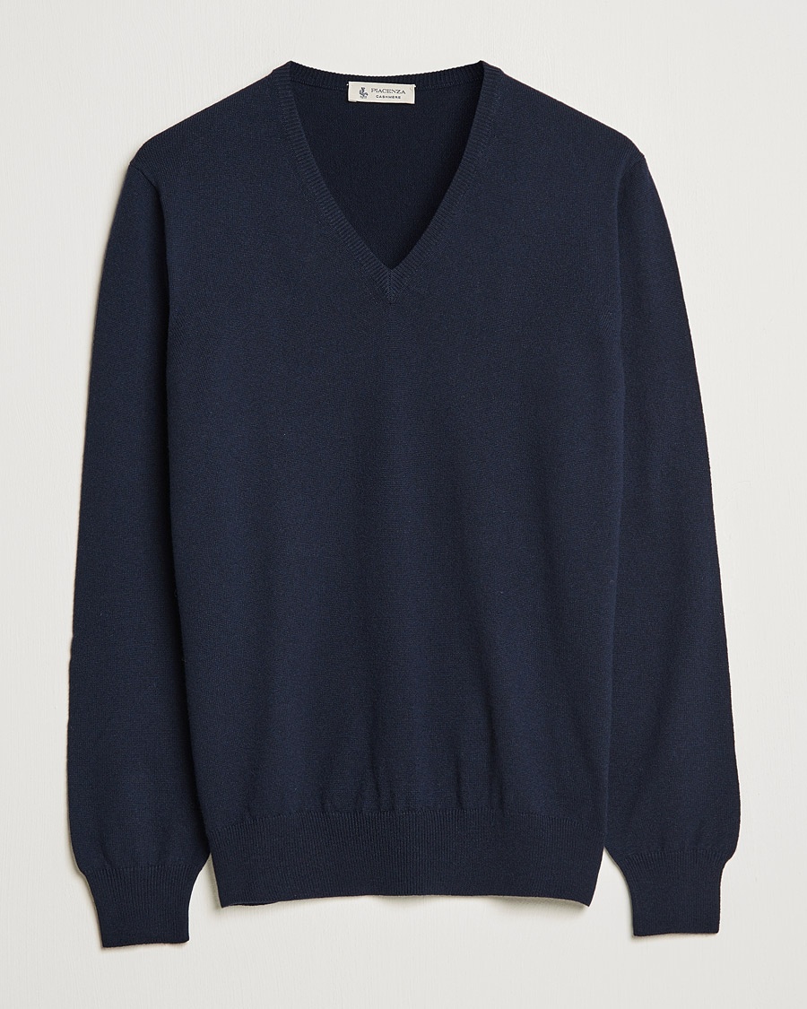 Piacenza Cashmere Cashmere V Neck Sweater Navy – Blue