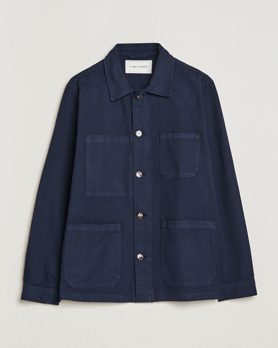 Men | A Day's March | A Day's March | Herringbone Overshirt Navy