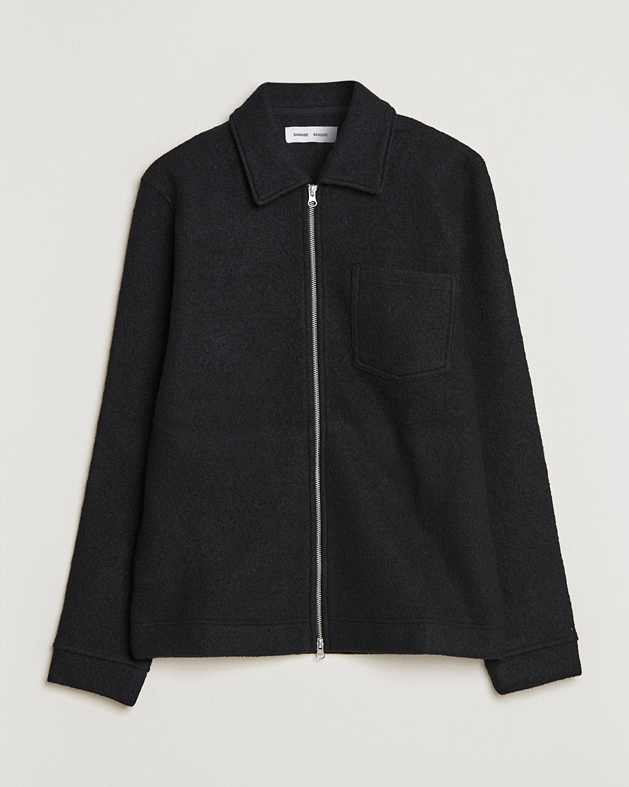 Samsøe Samsøe Samsøe & Samsøe Hannes Boiled Wool Full Zip Overshirt Black – Black