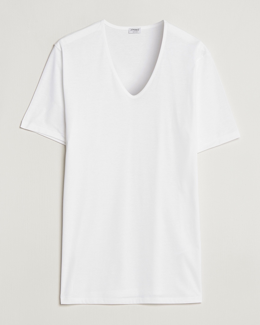 Zimmerli of Switzerland Sea Island Cotton V-Neck T-Shirt White – White