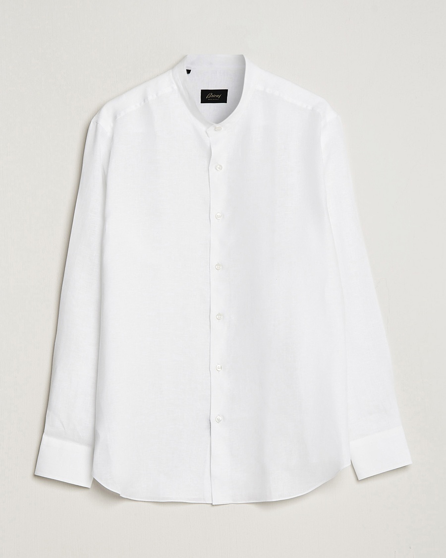 Men | Luxury Classics | Brioni | Linen Guru Collar Shirt White