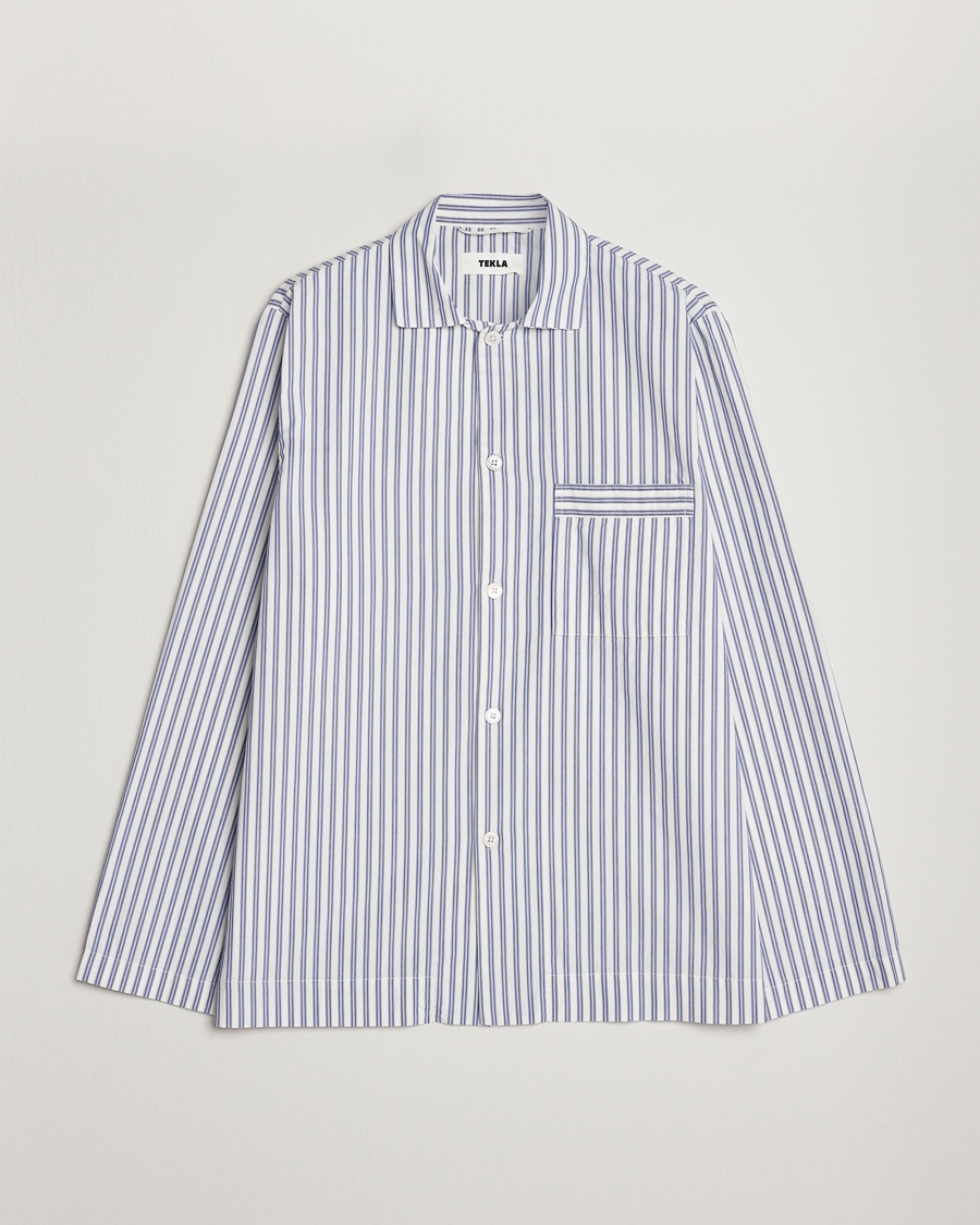 Tekla Poplin Pyjama Shirt Skagen Stripes – Blue