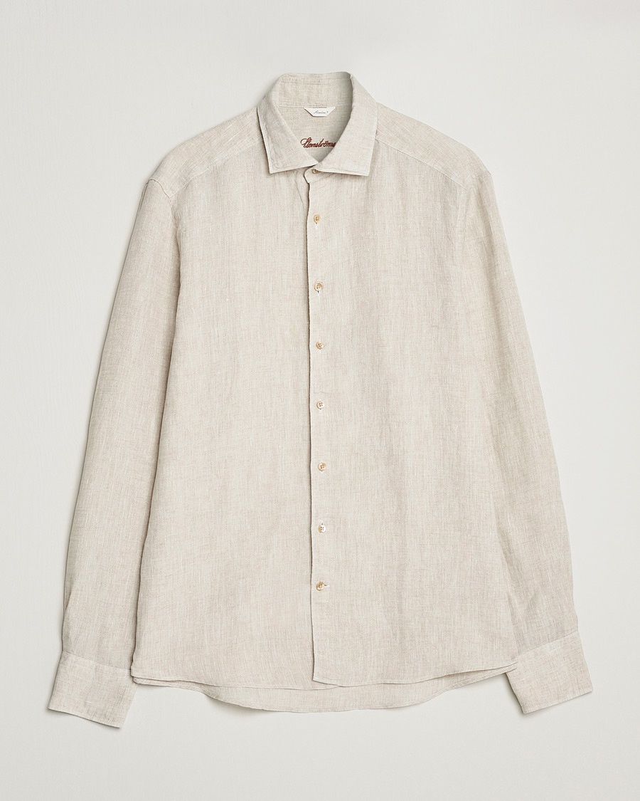 Men | Linen Shirts | Stenströms | Slimline Cut Away Linen Shirt Beige