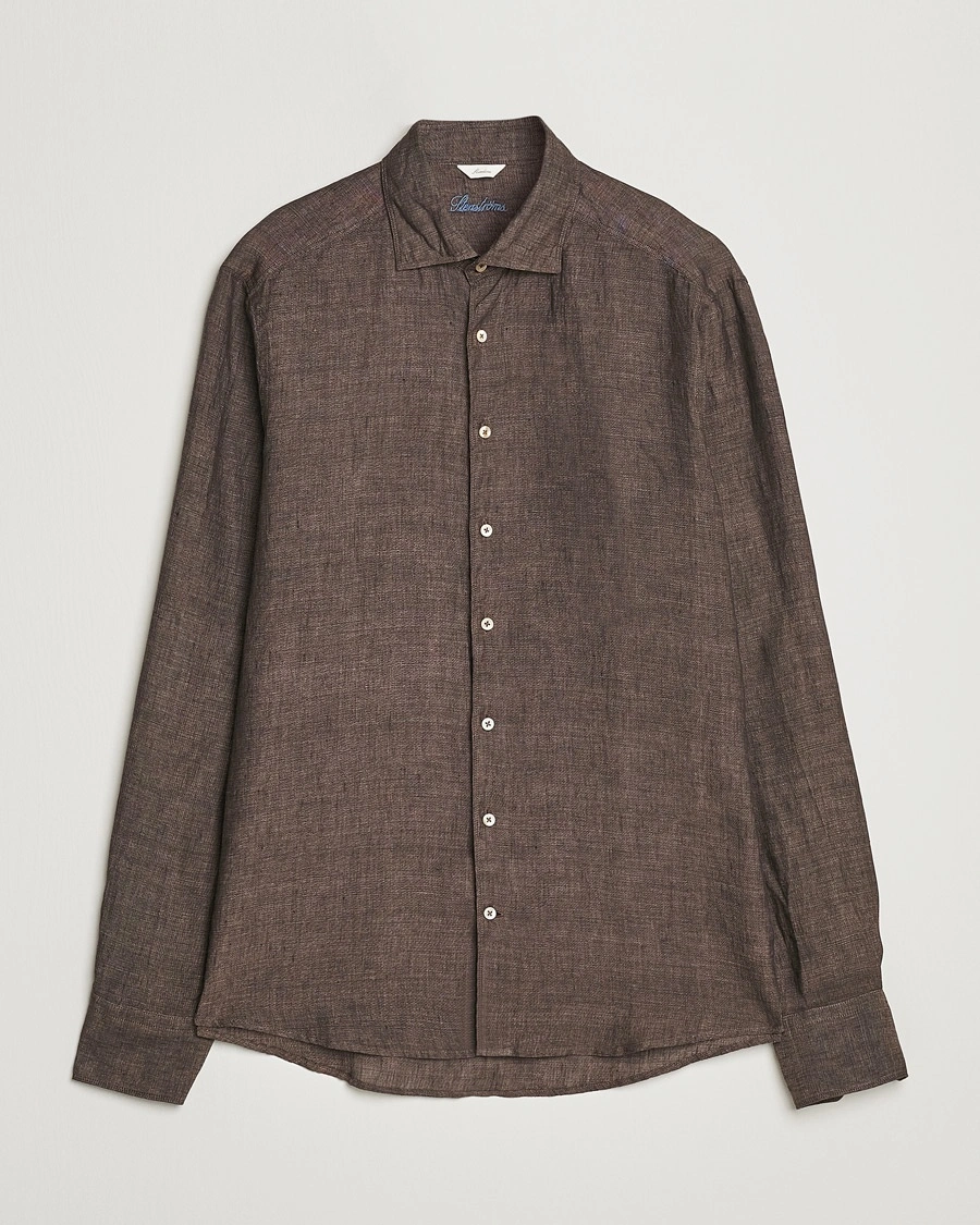 Men | Stenströms | Stenströms | Slimline Cut Away Linen Shirt Dark Brown