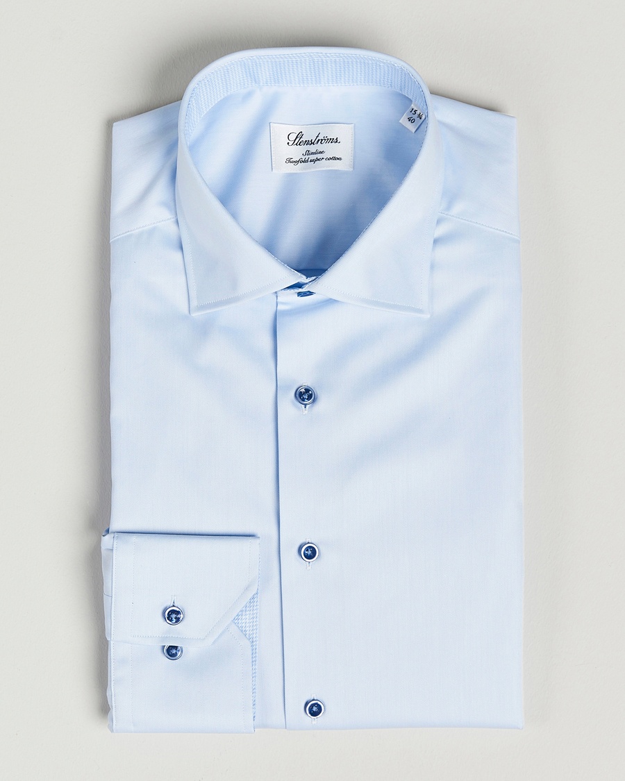 Men | | Stenströms | Slimline Cut Away Contrast Shirt Blue