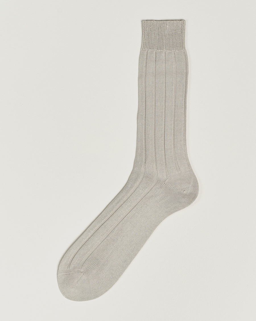 Bresciani Wide Ribbed Cotton Socks Off White – Beige
