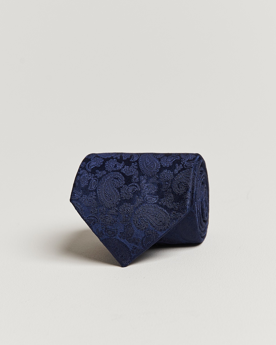 Amanda Christensen Silk Tonal Paisley Tie 8 cm Navy – Blue