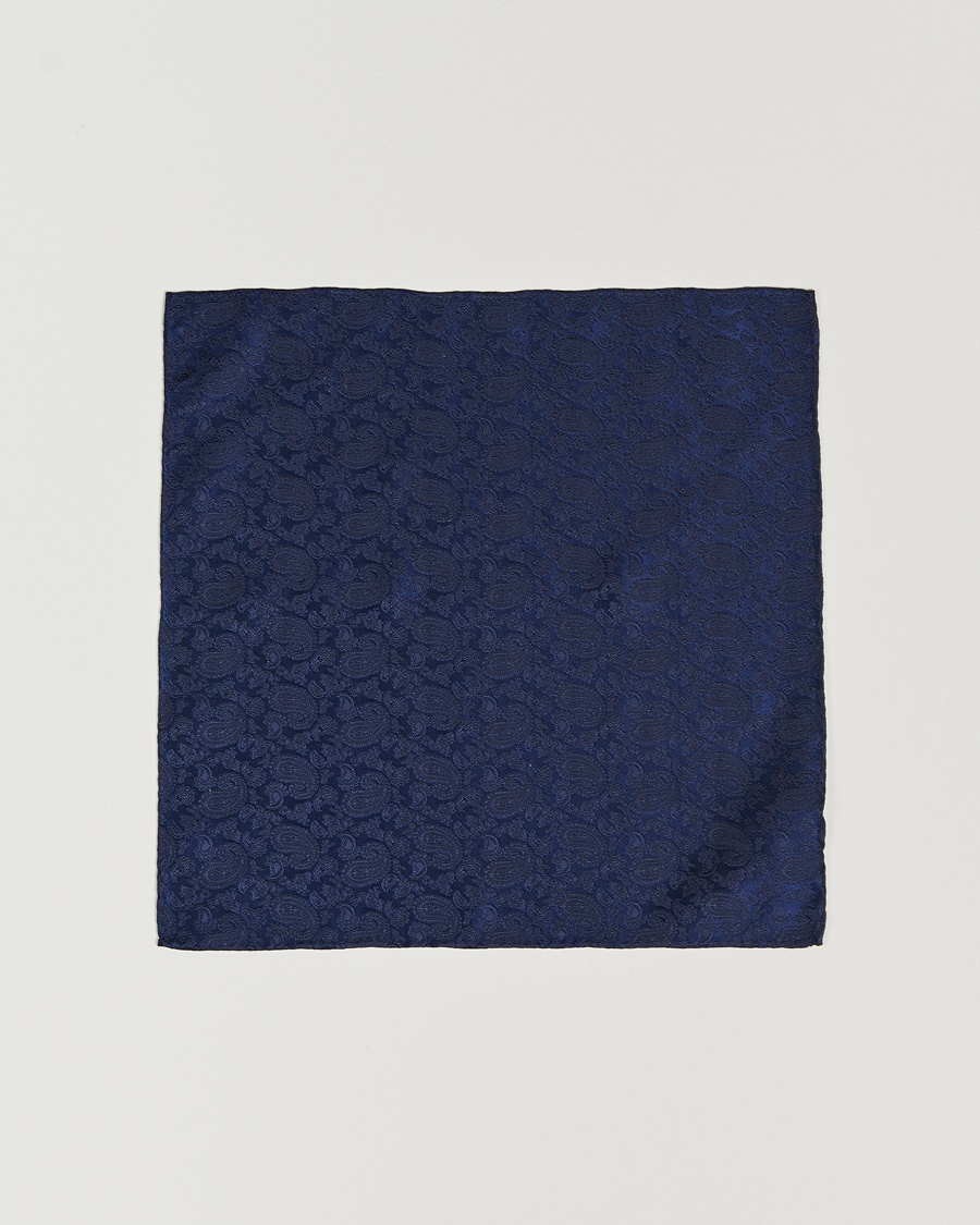 Amanda Christensen Tonal Paisley Silk Pocket Square Navy – Blue