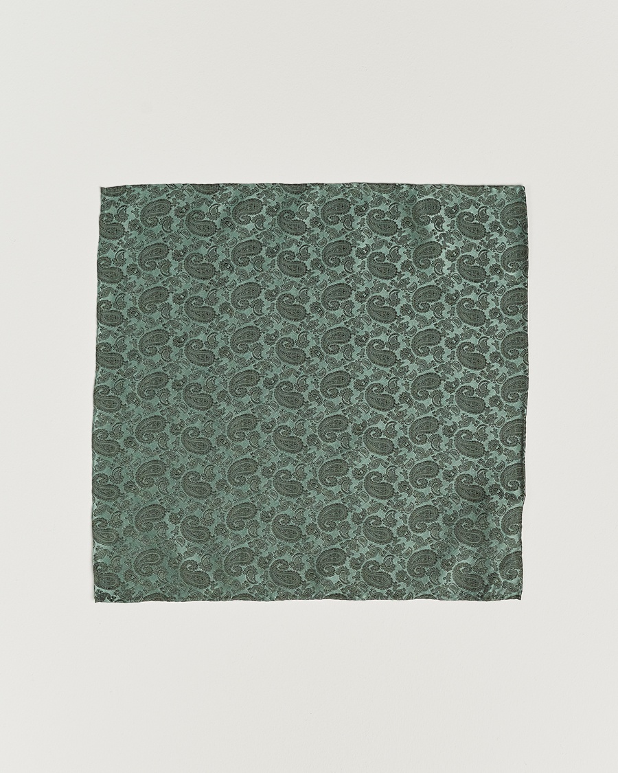 Amanda Christensen Tonal Paisley Silk Pocket Square Olive – Green