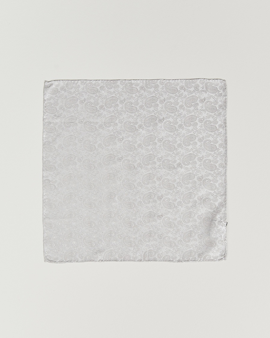 Amanda Christensen Tonal Paisley Silk Pocket Square Silver – Grey