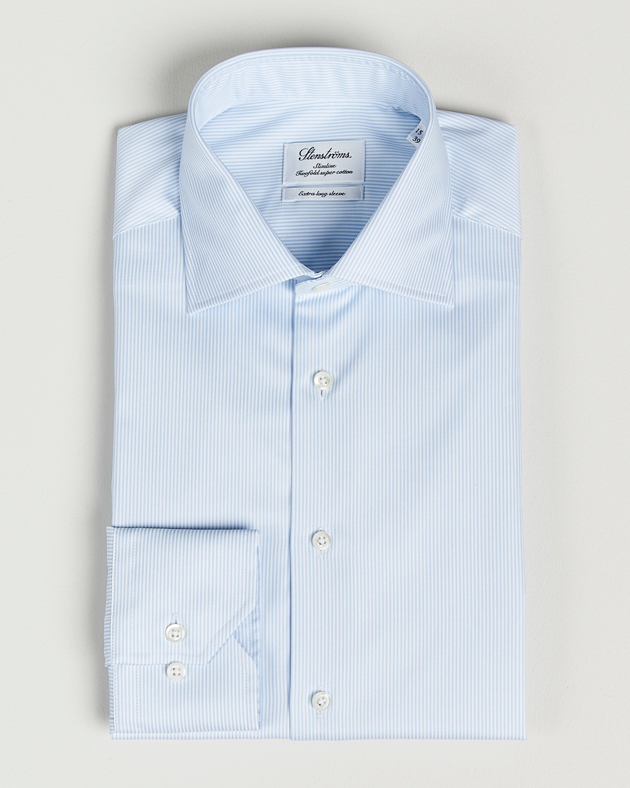 Men | | Stenströms | Slimline X-Long Sleeve Shirt White/Blue
