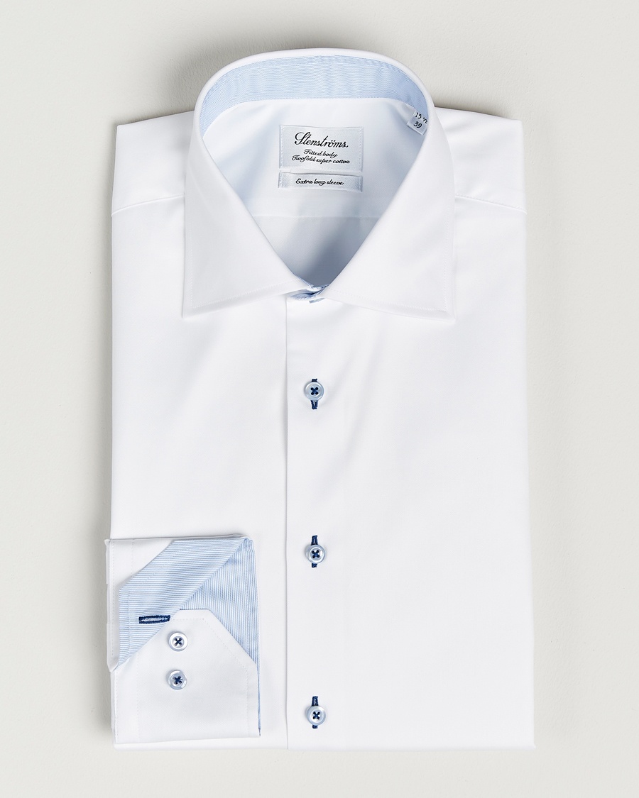 Men | | Stenströms | Fitted Body X-Long Sleeve Contrast Shirt White