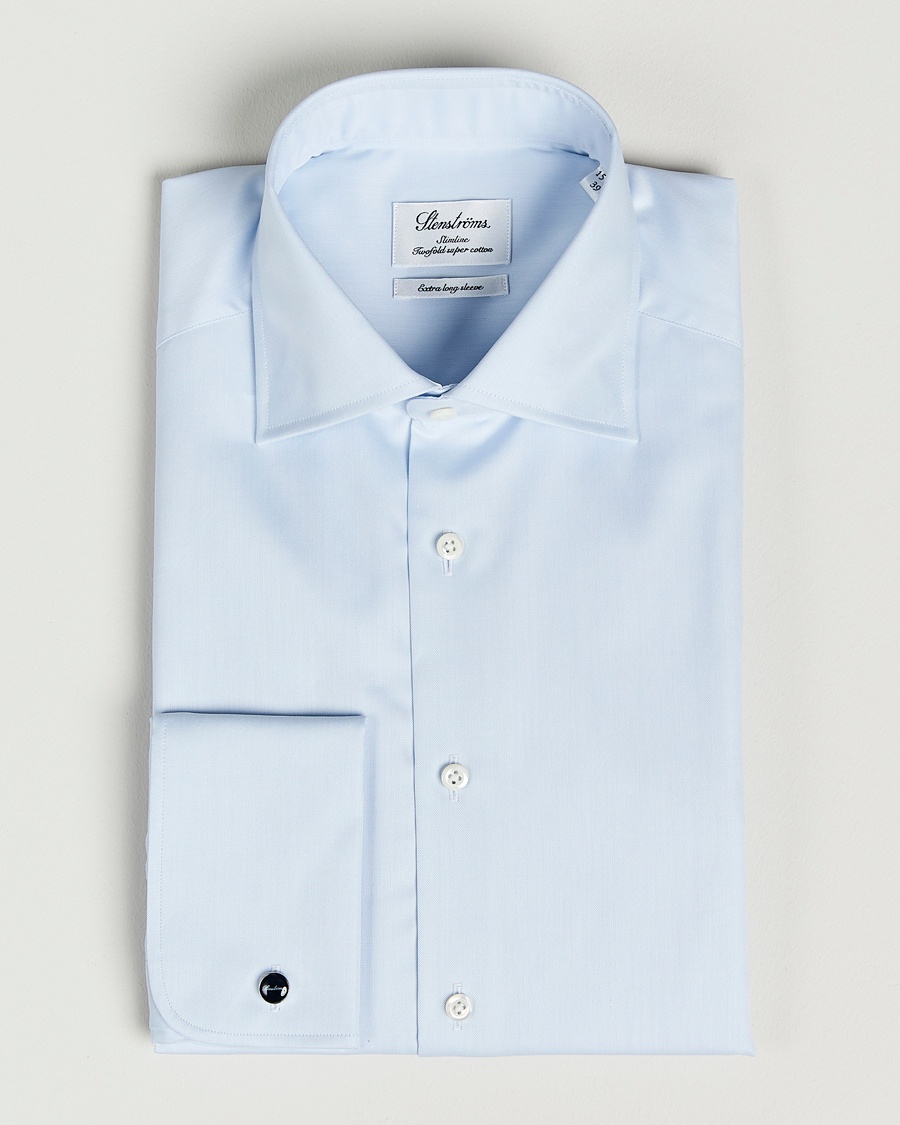 Men | | Stenströms | Slimline X-Long Sleeve Double Cuff Shirt Light Blue