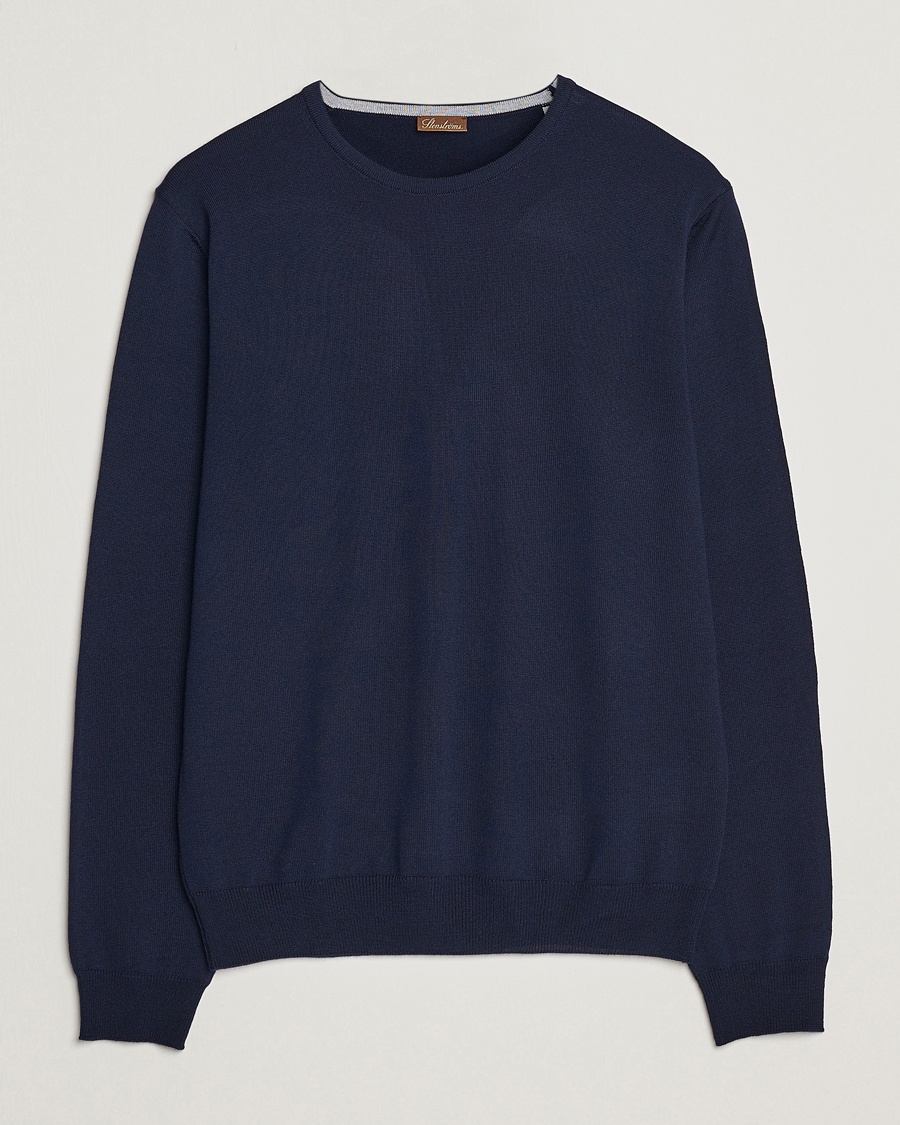 Men | Personal Classics | Stenströms | Merino Patch Crew Neck Navy/Light Grey
