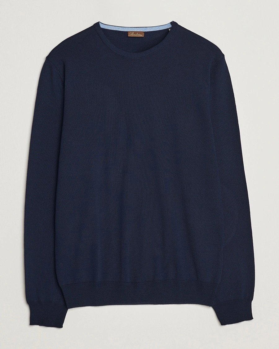 Men | Personal Classics | Stenströms | Merino Patch Crew Neck Navy/Light Blue