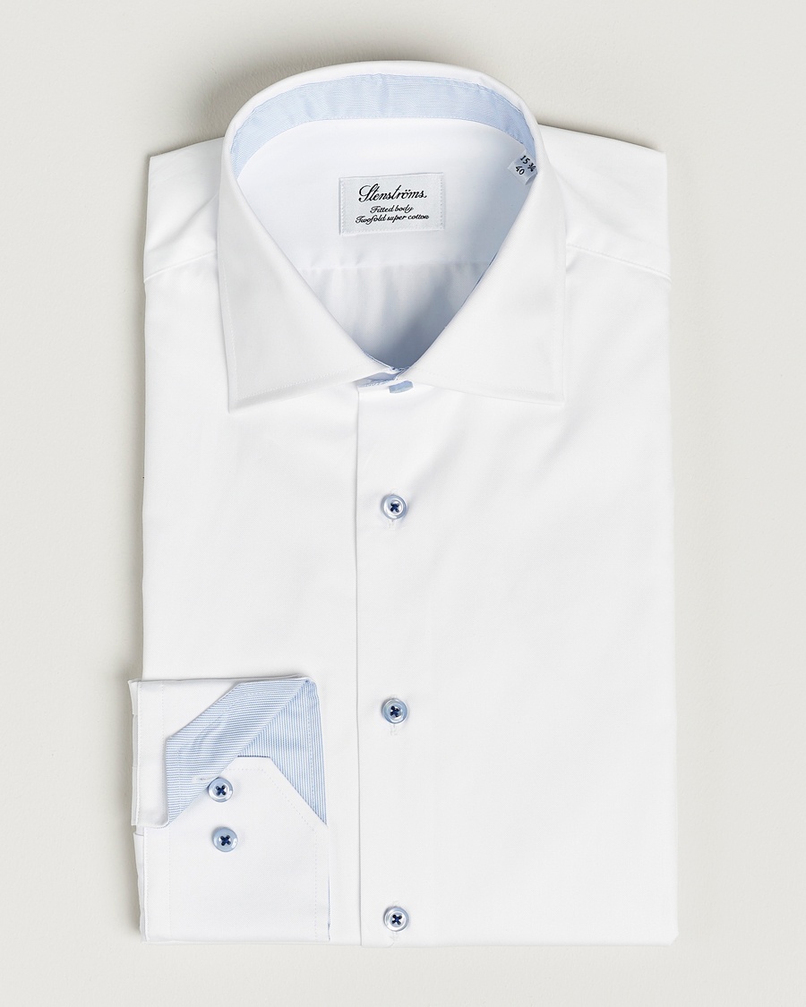 Men | | Stenströms | Fitted Body Contrast Cut Away Shirt White