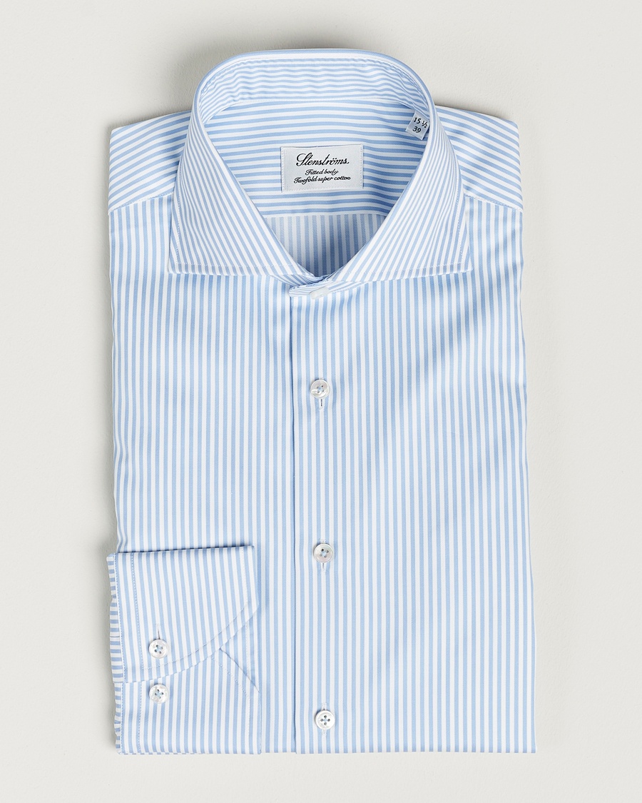 Men | | Stenströms | Fitted Body Striped Cut Away Shirt Blue/White