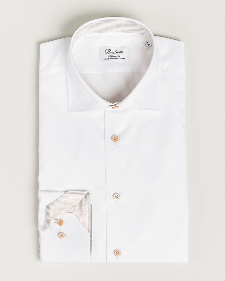 Men | | Stenströms | Slimline Contrast Cotton Shirt White
