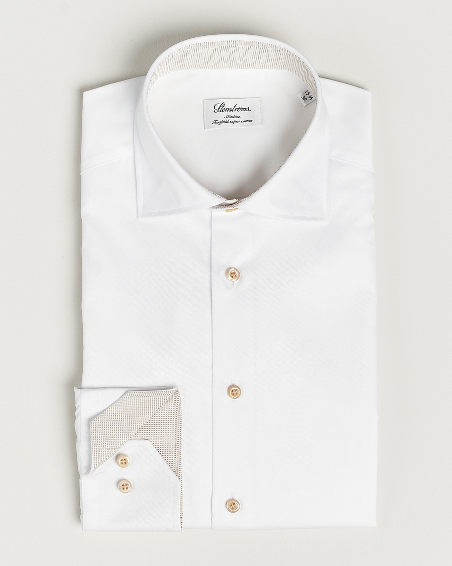 Men | | Stenströms | Fitted Body Contrast Cotton Shirt White