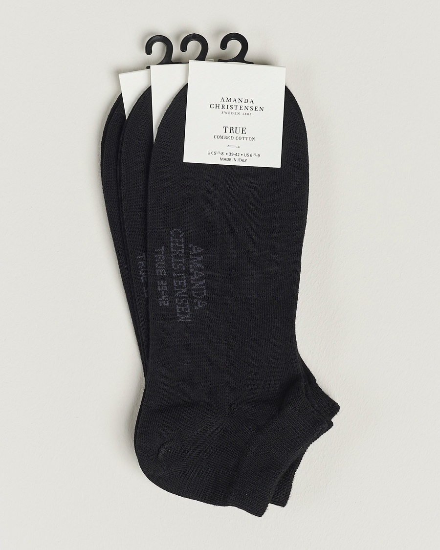Amanda Christensen 3-Pack True Cotton Sneaker Socks Black – Black
