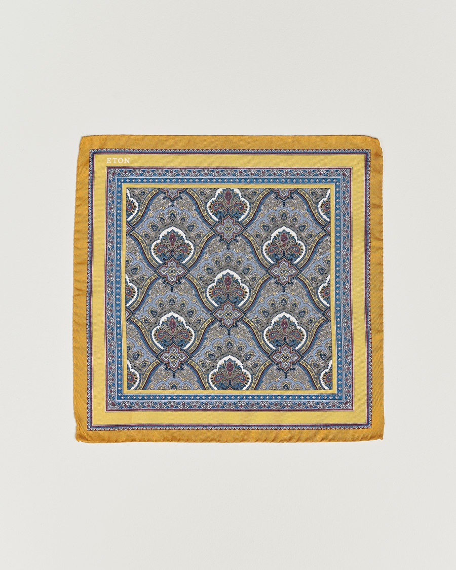 Eton Silk Paisley Print Pocket Square Yellow – Yellow