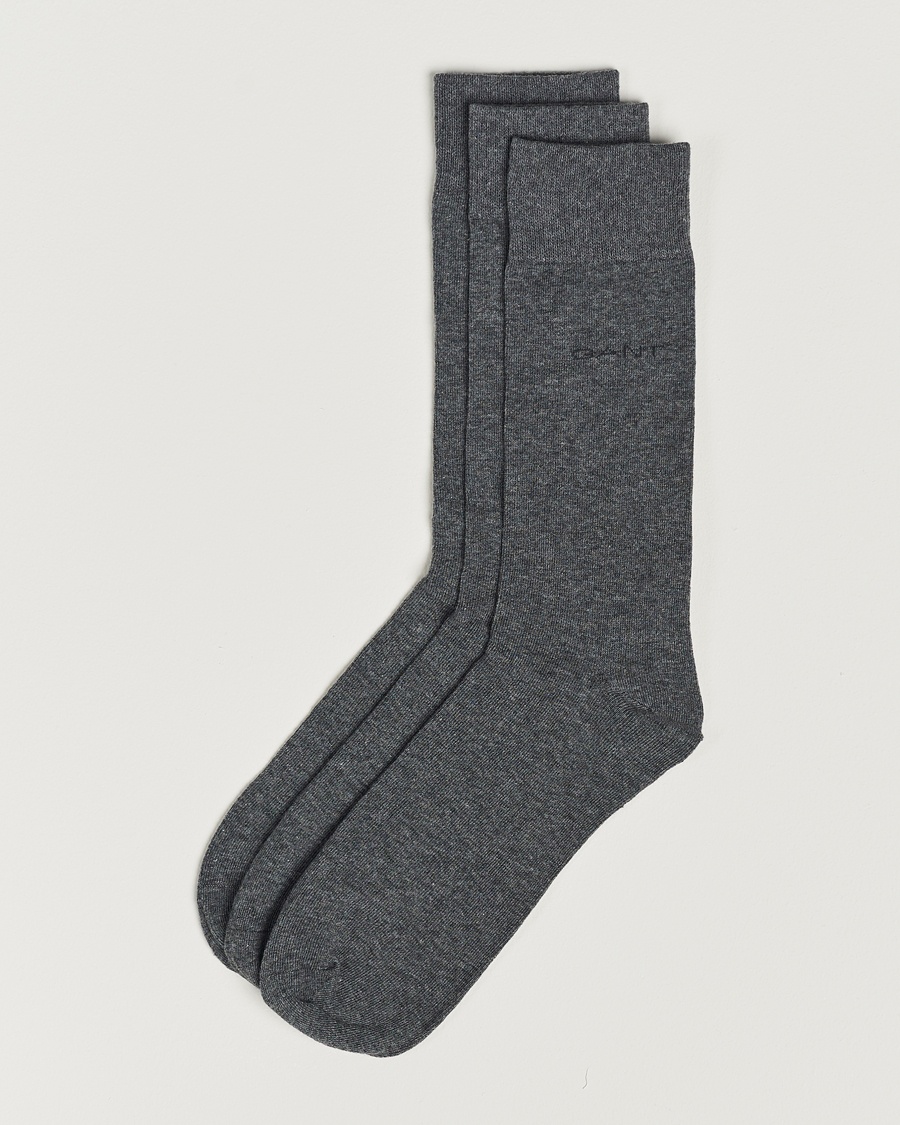Men | Clothing | GANT | 3-Pack Cotton Socks Charcoal Melange
