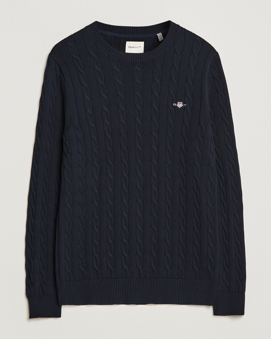 Gant Cotton Cable Crew Neck Evening Blue – Blue