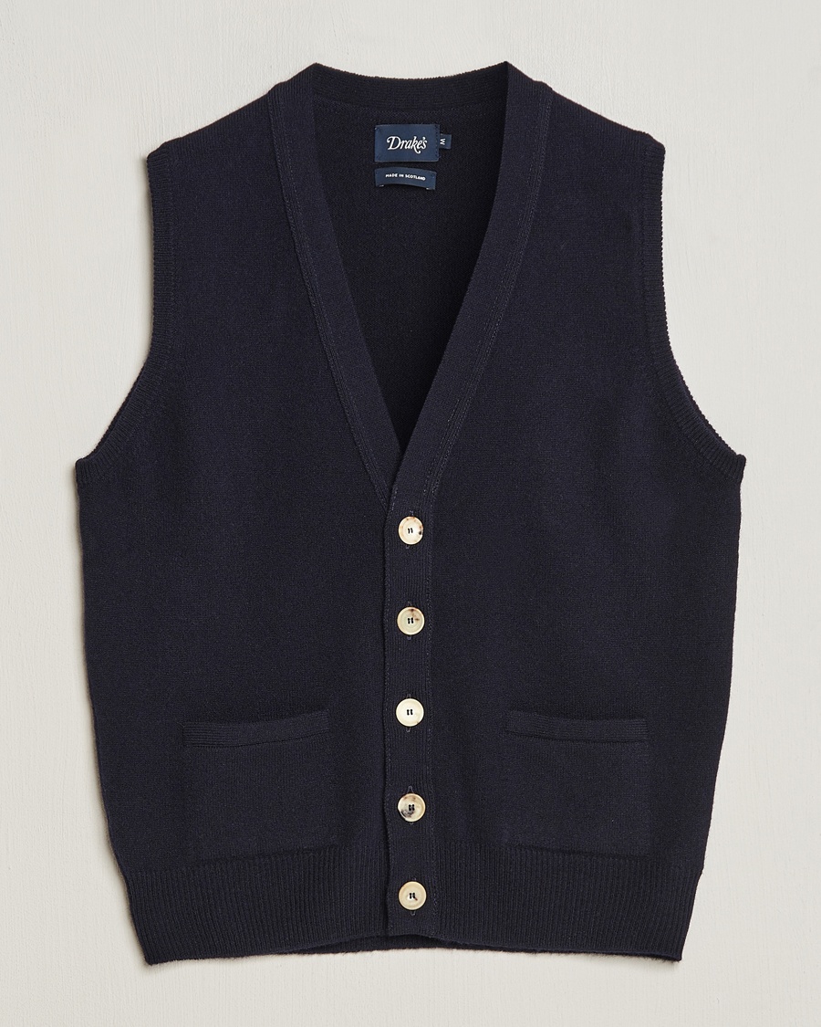 Drake's Lambswool Vest Cardigan Navy – Blue