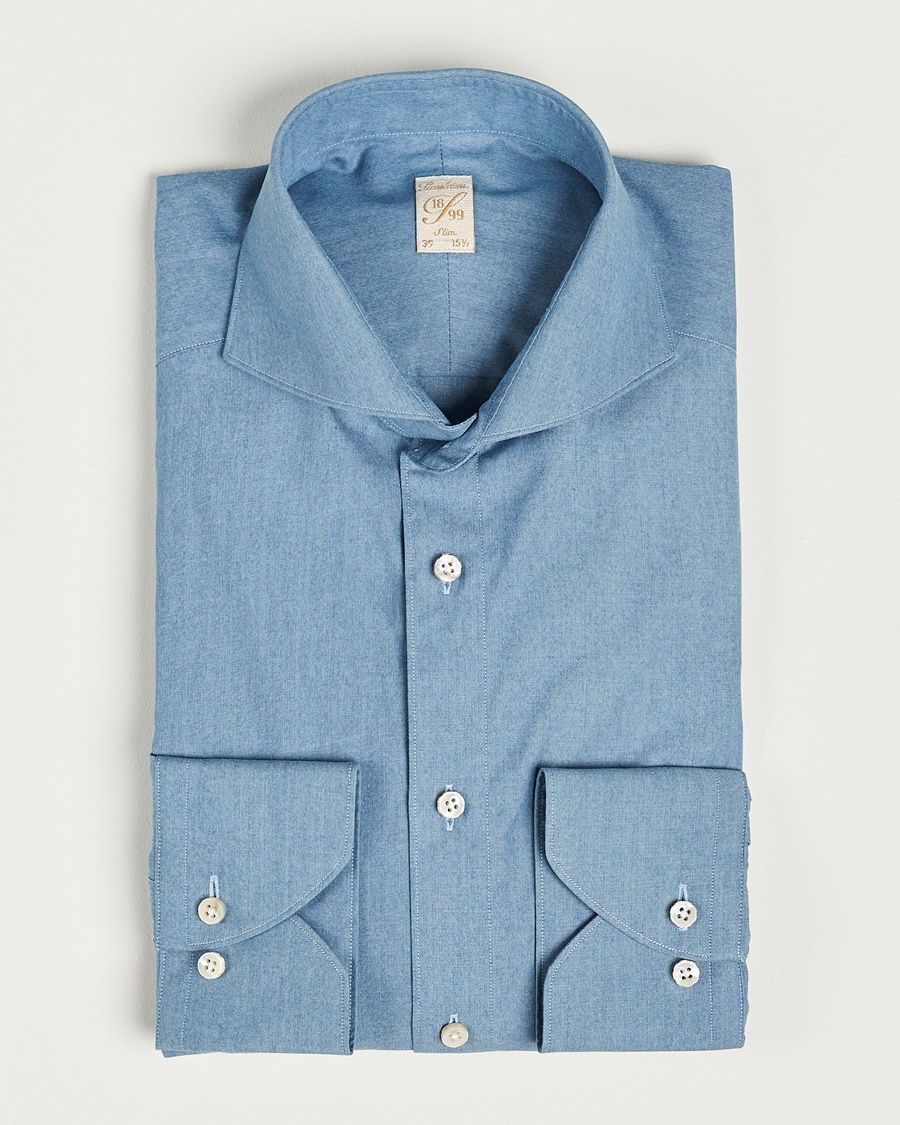 Stenströms 1899 Slim Denim Poplin Shirt Indigo – Blue