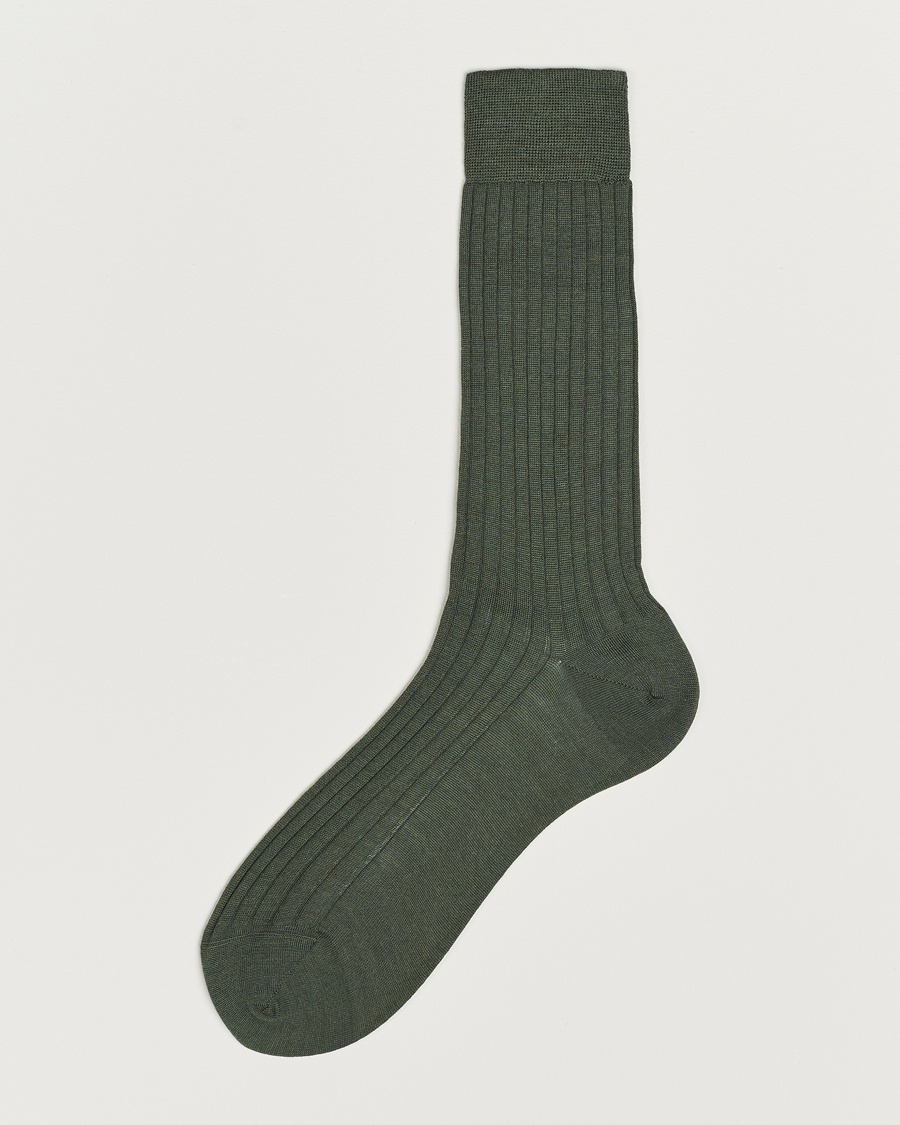 Bresciani Wool/Nylon Ribbed Short Socks Green – Green