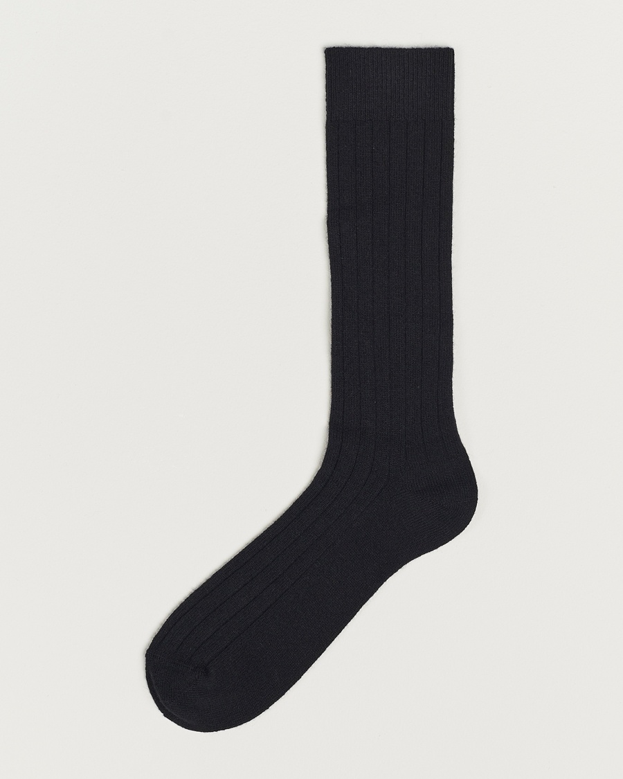 Bresciani Wool/Cashmere Ribbed Socks Black – Black