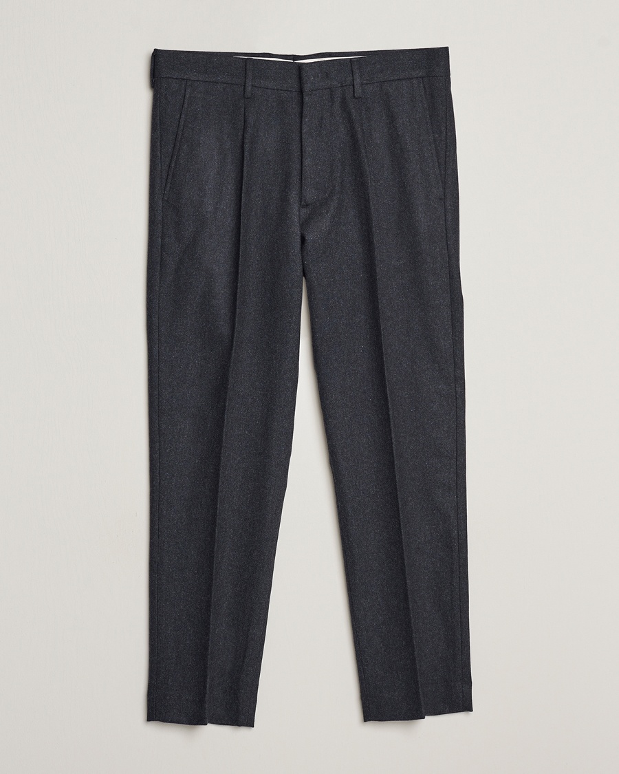 Men | NN07 | NN07 | Bill Brushed Flannel Pleated Trousers Navy Blue