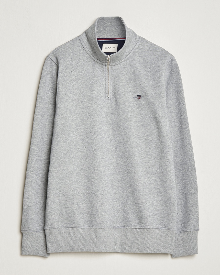 Men | Sale | GANT | Original Shield Half Zip Sweater Grey Melange