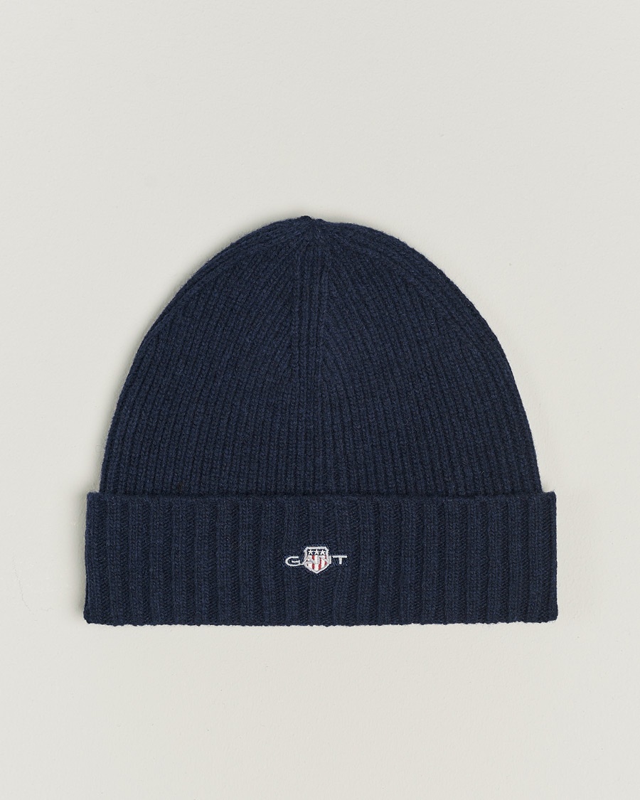 Men | Accessories | GANT | Wool Lined Beanie Marine